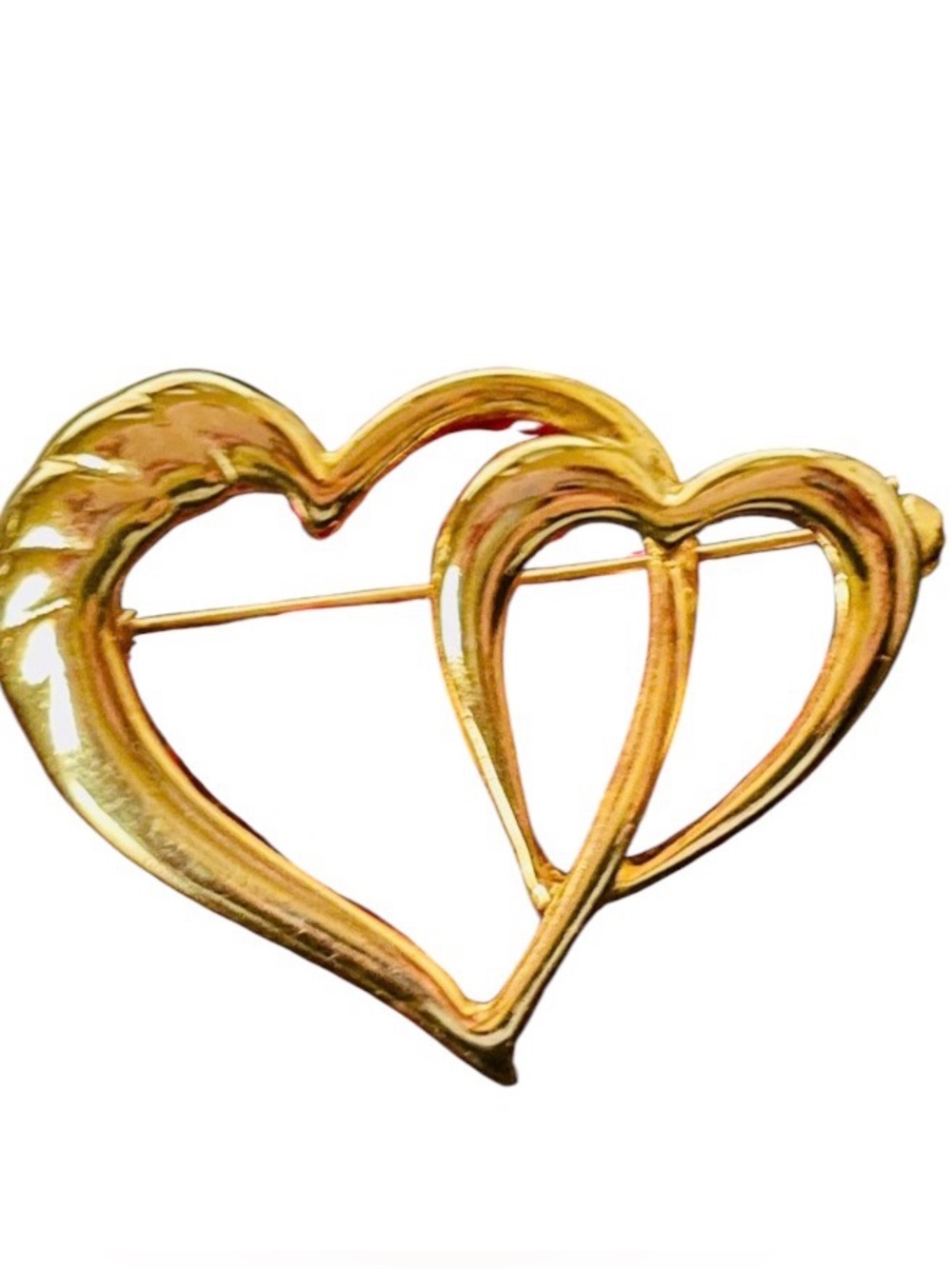 🔴Vintage Double Heart Gold Brooch
